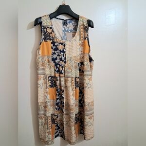 NWT EMERY ROSE MUSTARD DRESS WITH PACTHWORK PRINT SLEEVELESS  SZ XL FOR WOMEN